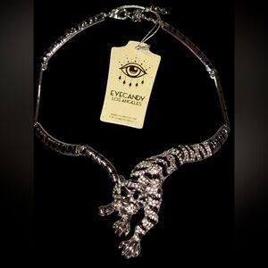 EYE CANDY Striped Tiger in Clear and Black Crystal Rhinestones Necklace NEW NWT
